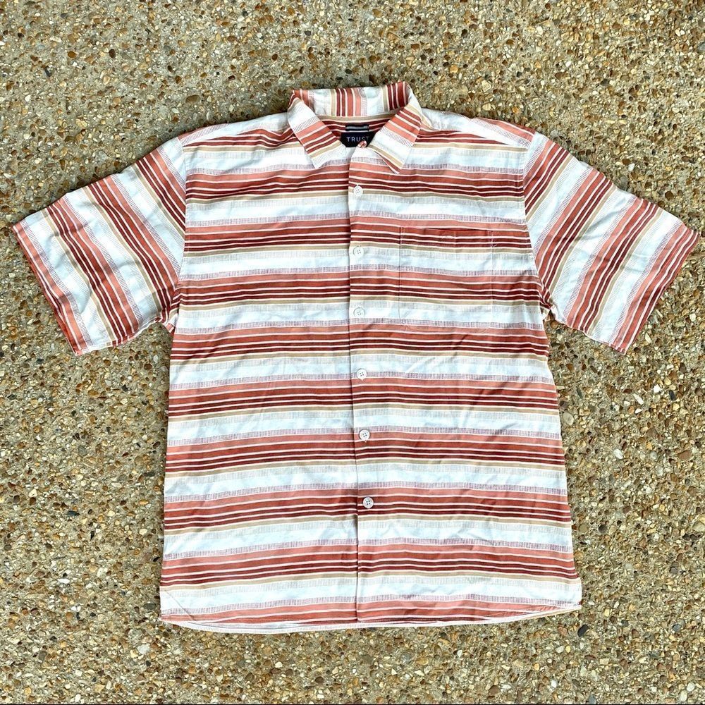 Trust Men’s Linen Blend Striped Casual Button Down Shirt Size XL
